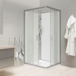 Sprchový box, čtvercový, 80cm, satin ALU, sklo Point, zadní stěny bílé, SMC vanička, bez stříšky