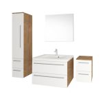 Bino, koupelnová skříňka s keramickým umyvadlem 121 cm, bílá/dub Mereo