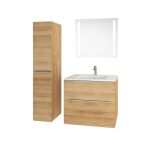 Mailo, koupelnová skříňka s keramickým umyvadlem 61 cm, dub Riviera, chrom madlo Mereo
