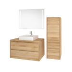 Opto, koupelnová skříňka s keramickým umyvadlem 81 cm, bílá/dub Riviera Mereo