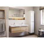 Mailo, koupelnová skříňka s keramickým umyvadlem 121 cm, dub Riviera, chrom madlo Mereo