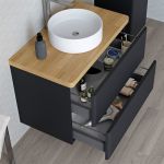 Siena, koupelnová deska na skříňku, dub masiv, 120 cm, asymetrická , s výřezem na skříňku 100 cm Mereo