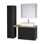 Siena, koupelnová deska na skříňku, dub masiv, 80 cm, L/P, asymetrická, s výřezem na skříňku 60 cm Mereo