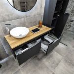 Mailo, koupelnová skříňka s keramickým umyvadlem 101 cm, dub Riviera, chrom madlo Mereo