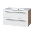 Bino koupelnová skříňka s keramickým umyvadlem 100cm,  bílá/dub, 2 zásuvky