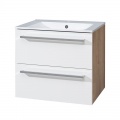 Bino koupelnová skříňka s keramickým umyvadlem 60 cm, spodní,  bílá/dub, 2 zásuvky