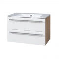 Bino koupelnová skříňka s keramickým umyvadlem 80 cm,bílá/dub, 2 zásuvky