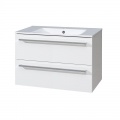 Bino koupelnová skříňka s keramickým umyvadlem, 80 cm,  bílá/bílá, 2 zásuvky