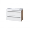 Bino, koupelnová skříňka s umyvadlem z litého mramoru 81 cm, bílá/dub